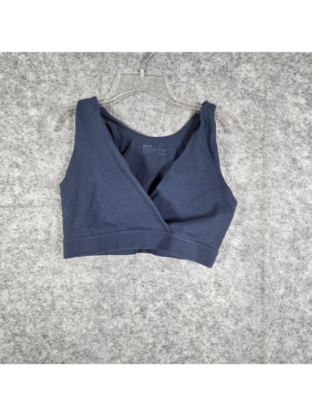 Pact Women’s Organic Cotton Wireless Crossover Bra Navy Size M - Picture 2 of 7